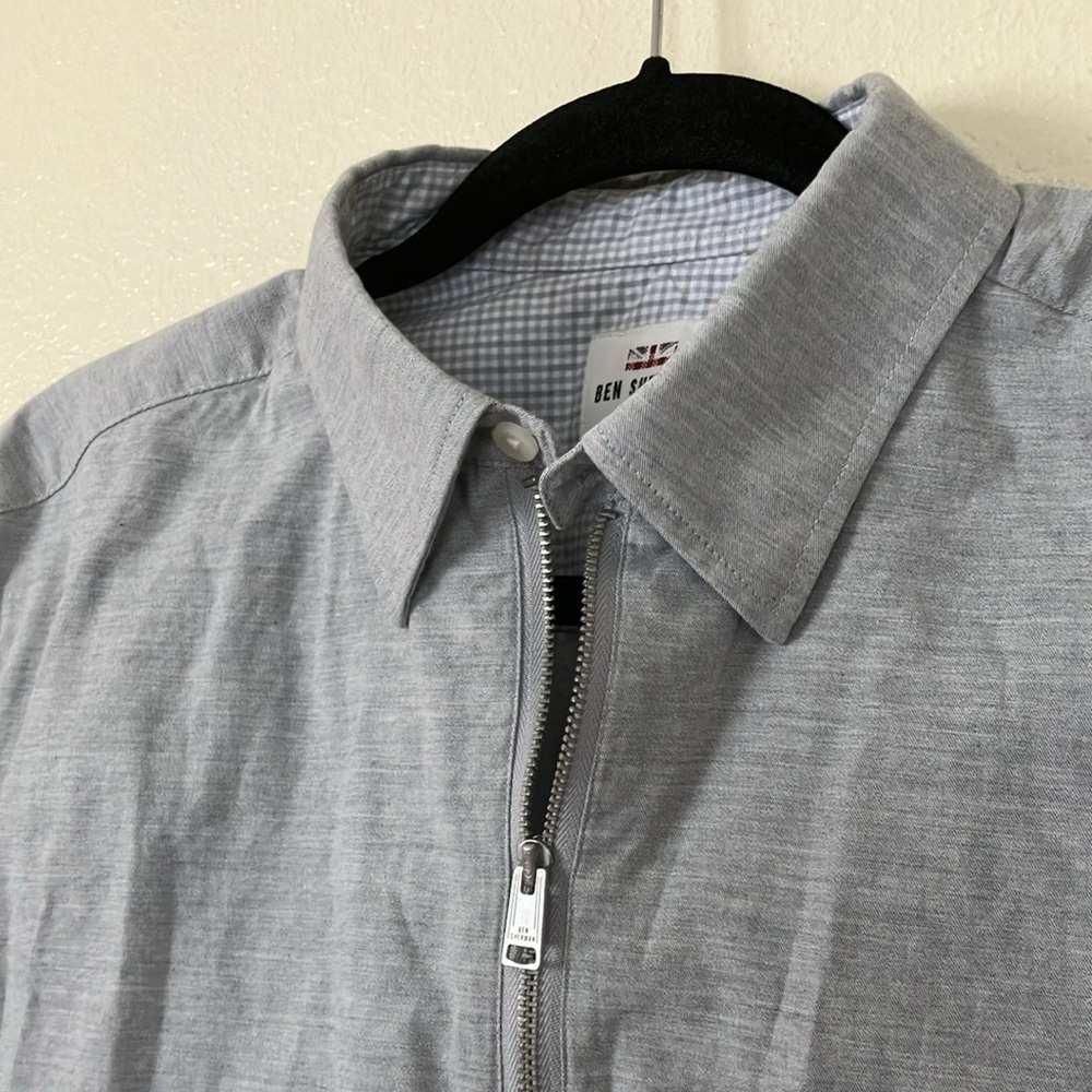 Ben Sherman Gray Zip Front Shirt, L - Picture 3 of 8